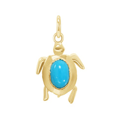 Dainty Turquoise Turtle Pendant/Necklace In Solid Gold