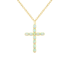Simulated Opal Statement Cross Pendant Necklace in Solid Gold