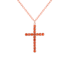 Genuine Cabochon Garnet Statement Cross Pendant Necklace in Solid Gold