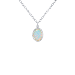 Dainty Simulated Opal Layering Pendant Necklace in Sterling Silver