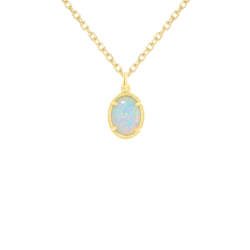 Dainty Simulated Opal Layering Pendant Necklace in Solid Gold