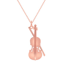 Large Musical Violin Pendant Necklace in Solid Gold