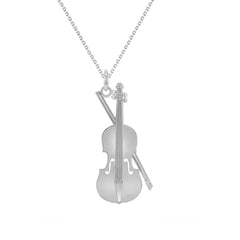 Large Musical Violin Pendant Necklace in Sterling Silver