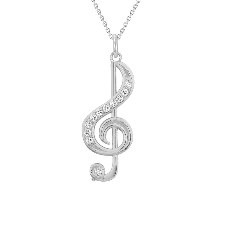 Dainty Musical Note Pendant Necklace with Diamond in Solid Sterling Silver