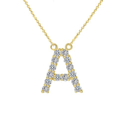 CZ Studded Initial Necklace in Solid Gold