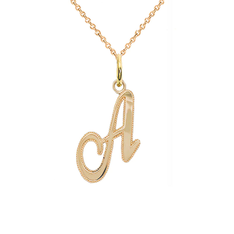 Cursive Initial Pendant Necklace in Solid Gold