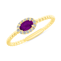 Dainty Dainty Diamond and Genuine Birthstone Rope Stackable Ring in Solid Gold ( Available in all 12 birthstones)