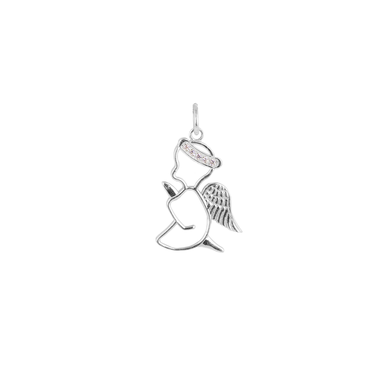 Diamond Praying Angel Outline Pendant/Necklace in Sterling Silver