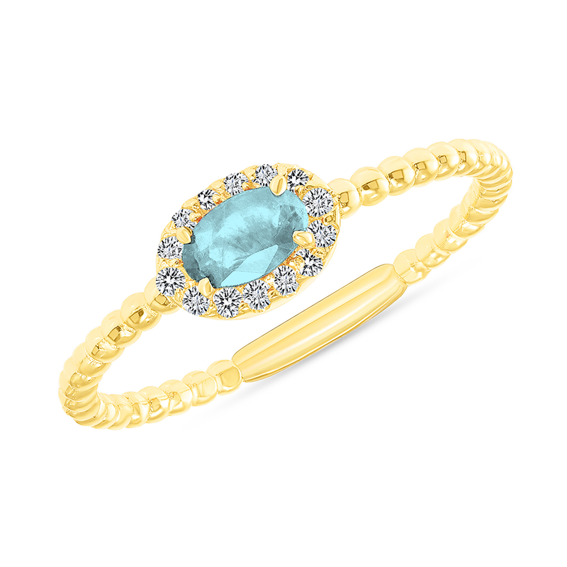 Diamond and Genuine Birthstone Rope Stackable Ring in Solid Gold ( Available in all 12 birthstones)