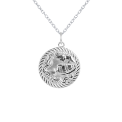 Reversible Aquarius Zodiac Sign Charm Coin Pendant Necklace in Sterling Silver