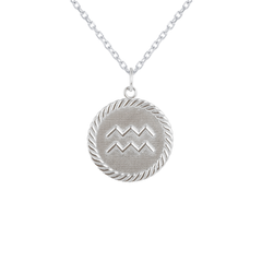 Reversible Aquarius Zodiac Sign Charm Coin Pendant Necklace in Sterling Silver