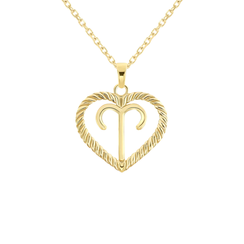 Zodiac Rope Heart Pendant Necklace in Solid Gold