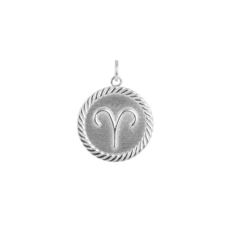 Reversible Aries Zodiac Sign Charm Coin Pendant Necklace in Sterling Silver