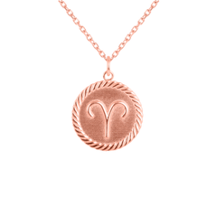 Reversible Aries Zodiac Sign Charm Coin Pendant Necklace in Solid Gold