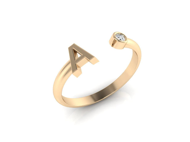 Dainty Diamond Initial Ring in Solid Gold | Takar Jewelry