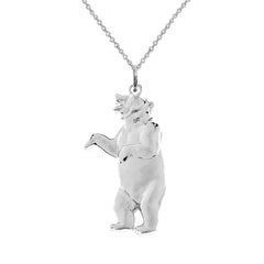 Sterling Silver Roaring Grizzly Bear Pendant Necklace
