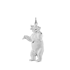 Sterling Silver Roaring Grizzly Bear Pendant Necklace