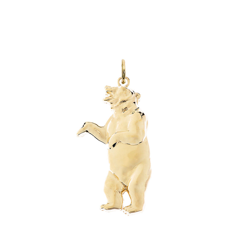 Solid Gold Roaring Grizzly Bear Pendant Necklace