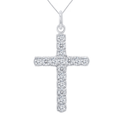 Cubic Zirconia Cross Pendant/Necklace In Solid Gold