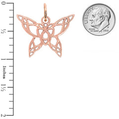Gold Butterfly with Trinity-Style Design Pendant Necklace