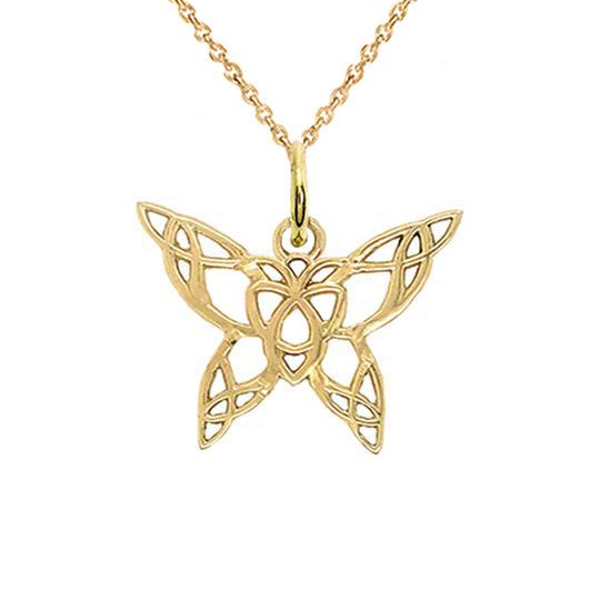 Gold Butterfly with Trinity-Style Design Pendant Necklace
