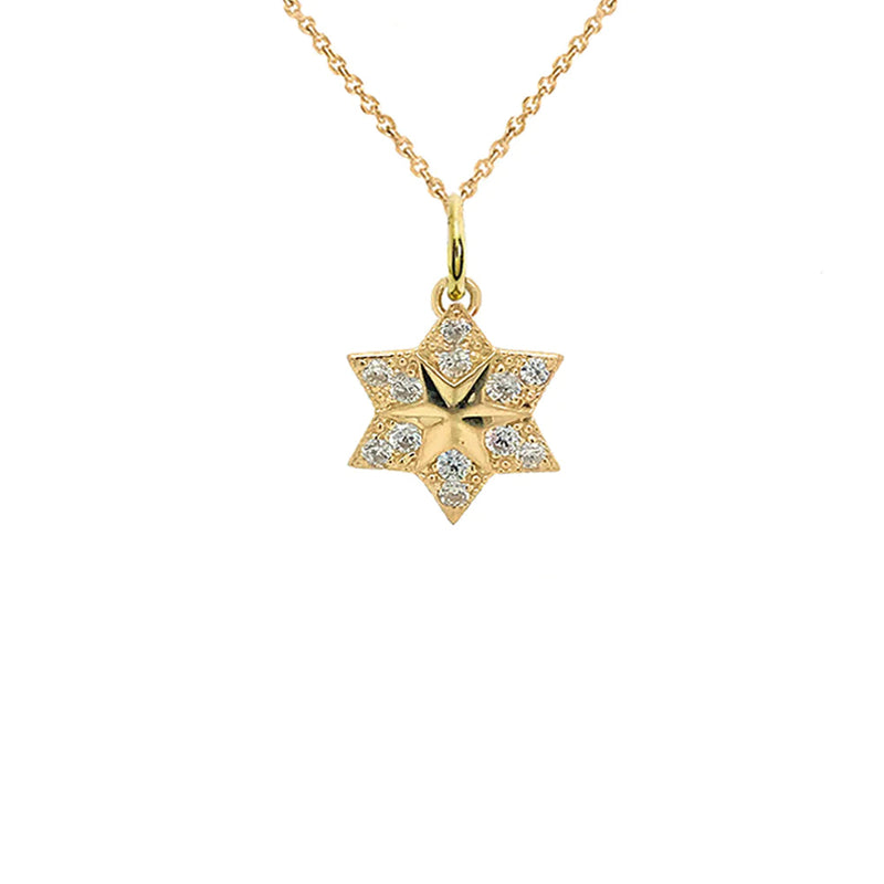 CZ Jewish Star of David Pendant Necklace in Solid Gold