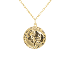 Reversible Capricorn Zodiac Sign Charm Coin Pendant Necklace in Solid Gold