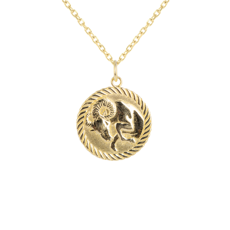 Reversible Zodiac Sign Charm Coin Pendant Necklace in Solid Gold