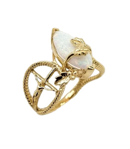 Opal Nature Cross Ring In Solid Gold (Yellow, Rose & White)