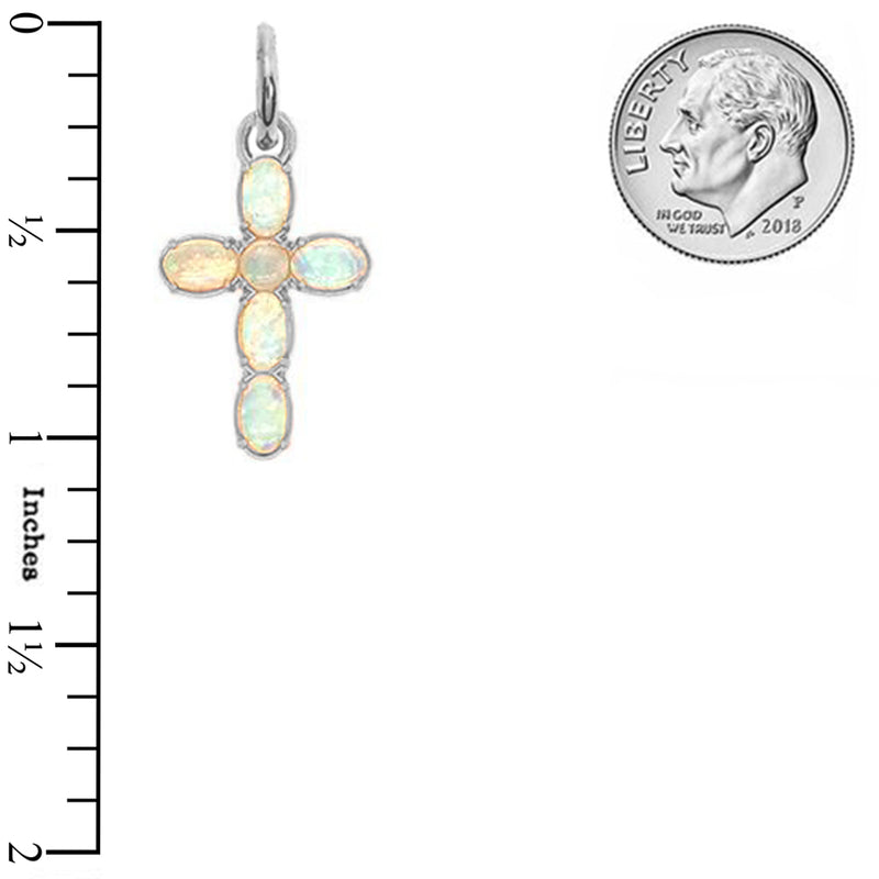 Sterling Silver Cross Pendant Necklace with Simulated Opal