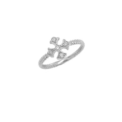 Heraldic Cross CZ Rope Ring in Solid Gold