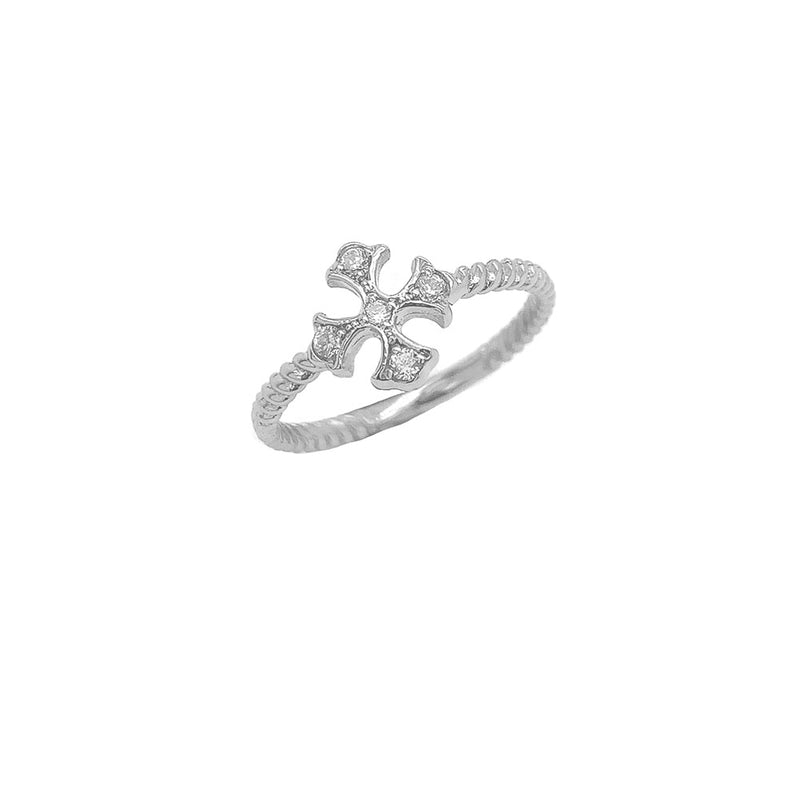 Heraldic Cross Diamond Rope Ring in Sterling Silver
