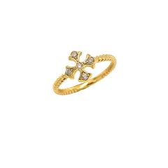 Heraldic Cross Diamond Rope Ring in Solid Gold