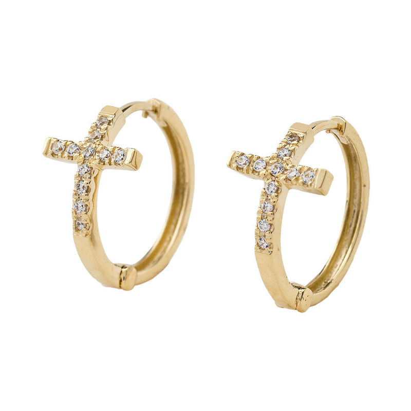 Diamond Cross Hoop Earrings in Solid Gold