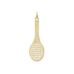 Diamond Studded Tennis Racket Pendant Necklace in Solid Gold