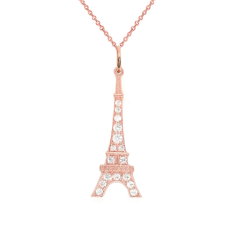 Eiffel Tower with CZ Pendant Necklace in Gold