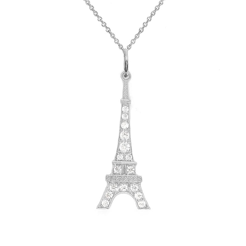 Eiffel Tower with CZ Pendant Necklace in Sterling Silver