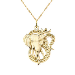 Elephant Ganesh Hindu God of Success Pendant Necklace in Solid Gold