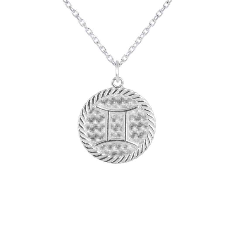 Reversible Gemini Zodiac Sign Charm Coin Pendant Necklace in Sterling Silver