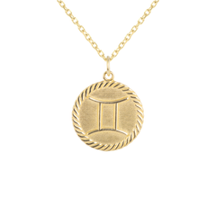 Reversible Gemini Zodiac Sign Charm Coin Pendant Necklace in Solid Gold