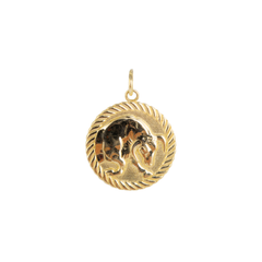 Reversible Gemini Zodiac Sign Charm Coin Pendant Necklace in Solid Gold