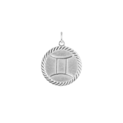 Reversible Gemini Zodiac Sign Charm Coin Pendant Necklace in Sterling Silver