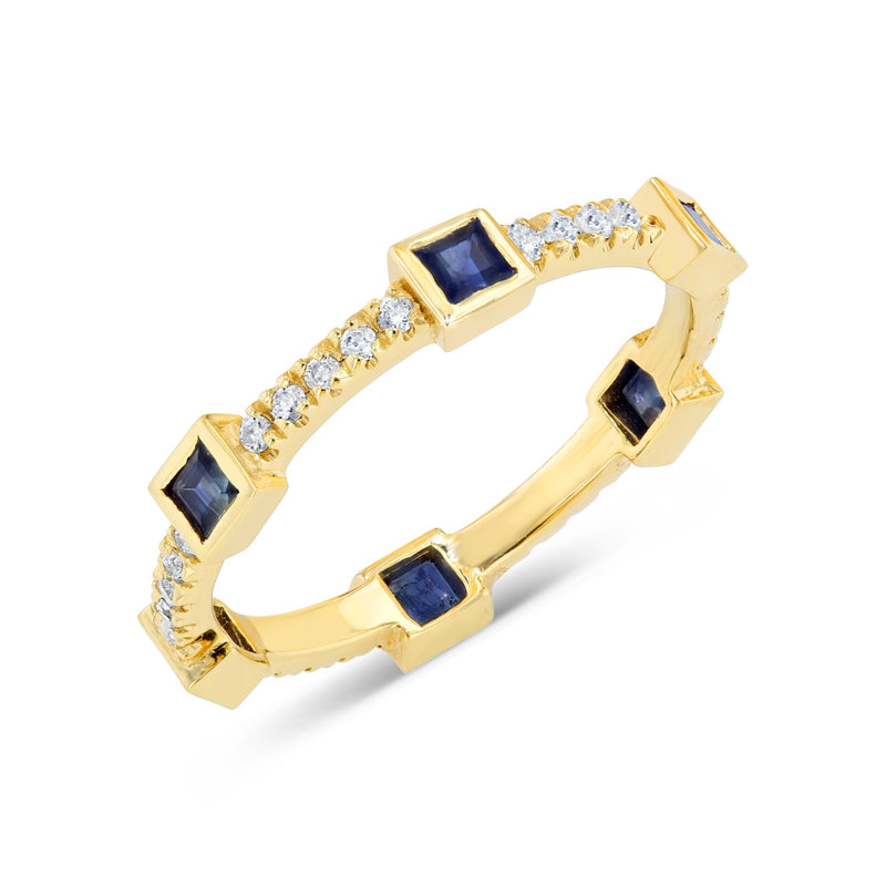 Diamond and Genuine Sapphire Princess Stackable Ring In Solid Gold