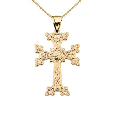 Khachkar Eternity Armenian Cross Pendant Necklace in 14k Yellow Gold