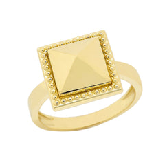 Milgrain Square Shaped Statement Ring In Solid Gold