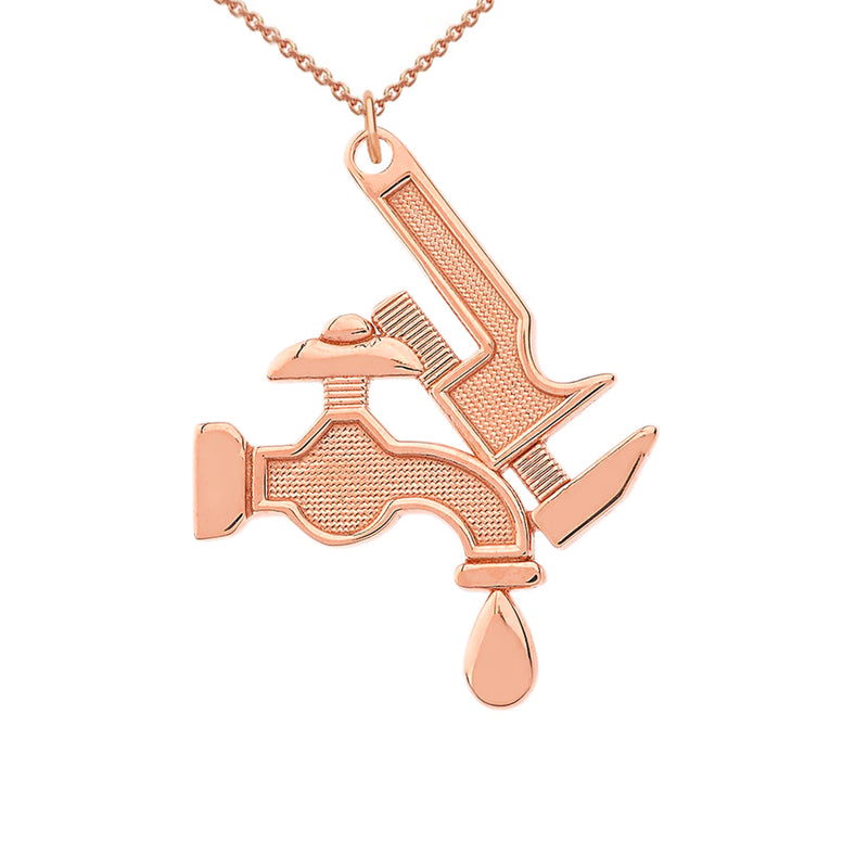 Plumber Charm Pendant Necklace in Solid Gold