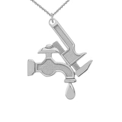 Plumber Charm Pendant Necklace in Sterling Silver