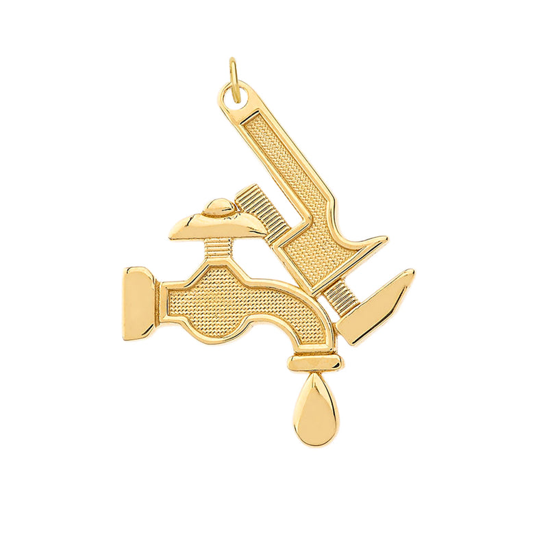 Plumber Charm Pendant Necklace in Solid Gold