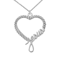 Braided Jesus Heart Pendant Necklace in Sterling Silver
