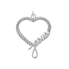 Braided Jesus Heart Pendant Necklace in Sterling Silver